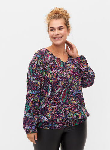 Bluse mit Paisleydruck und langen Ärmeln aus Viskose, Multi Paisley, Model image number 0