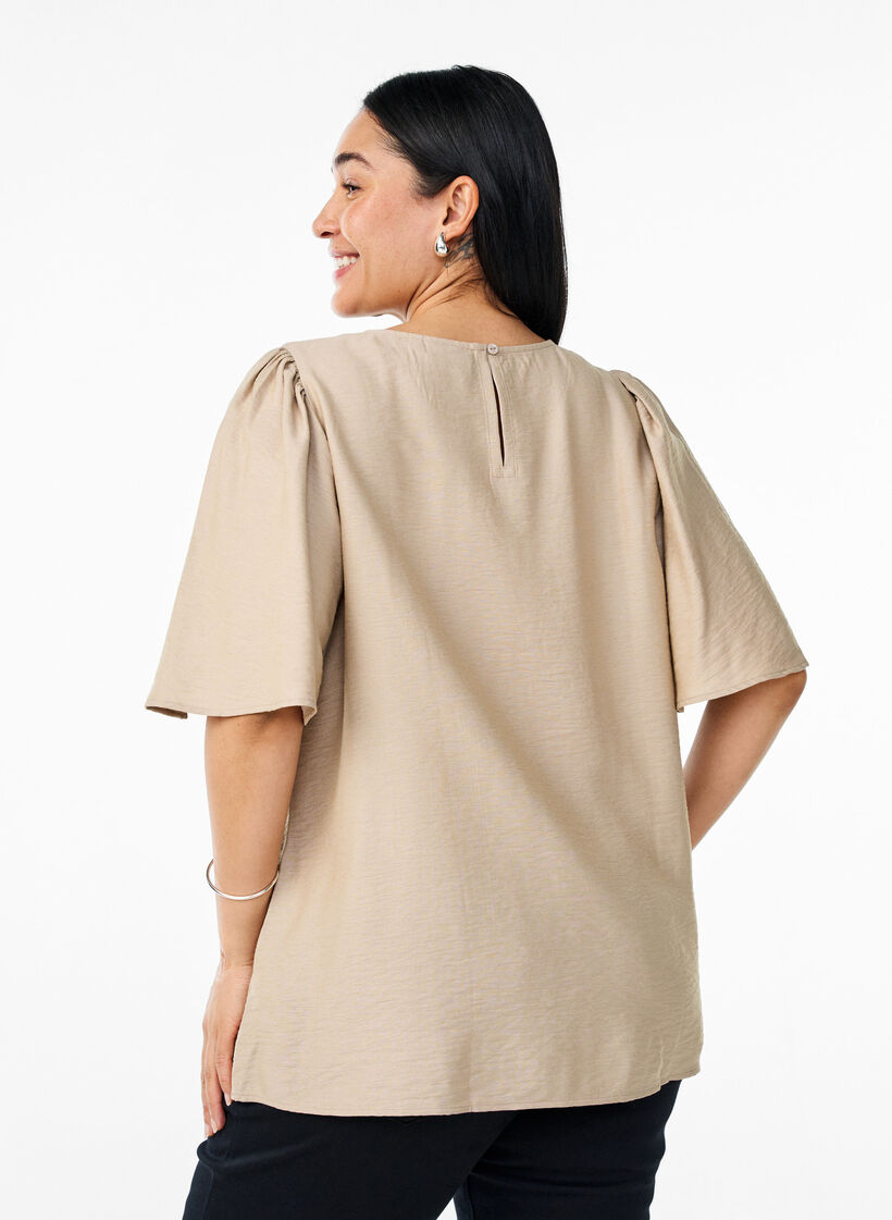 Bluse mit kurzen, weiten Ärmeln, Beige, Model image number 2