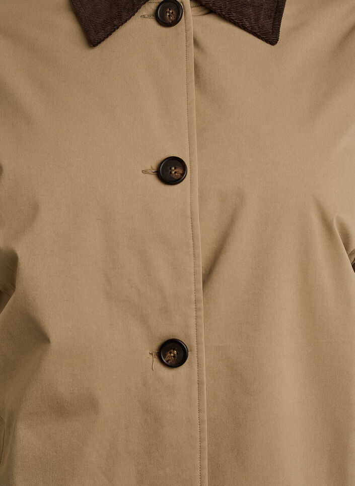 Mittellange Jacke mit Cordkragen, Beige, Packshot image number 2