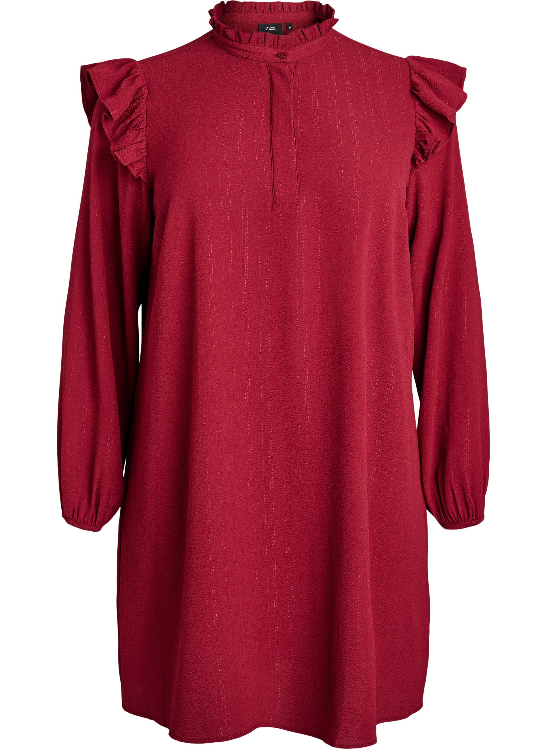 ZizziKurzes Kleid mit R&uuml;schen und Glitzer , Dunkles Bordeaux, Packshot image number 0