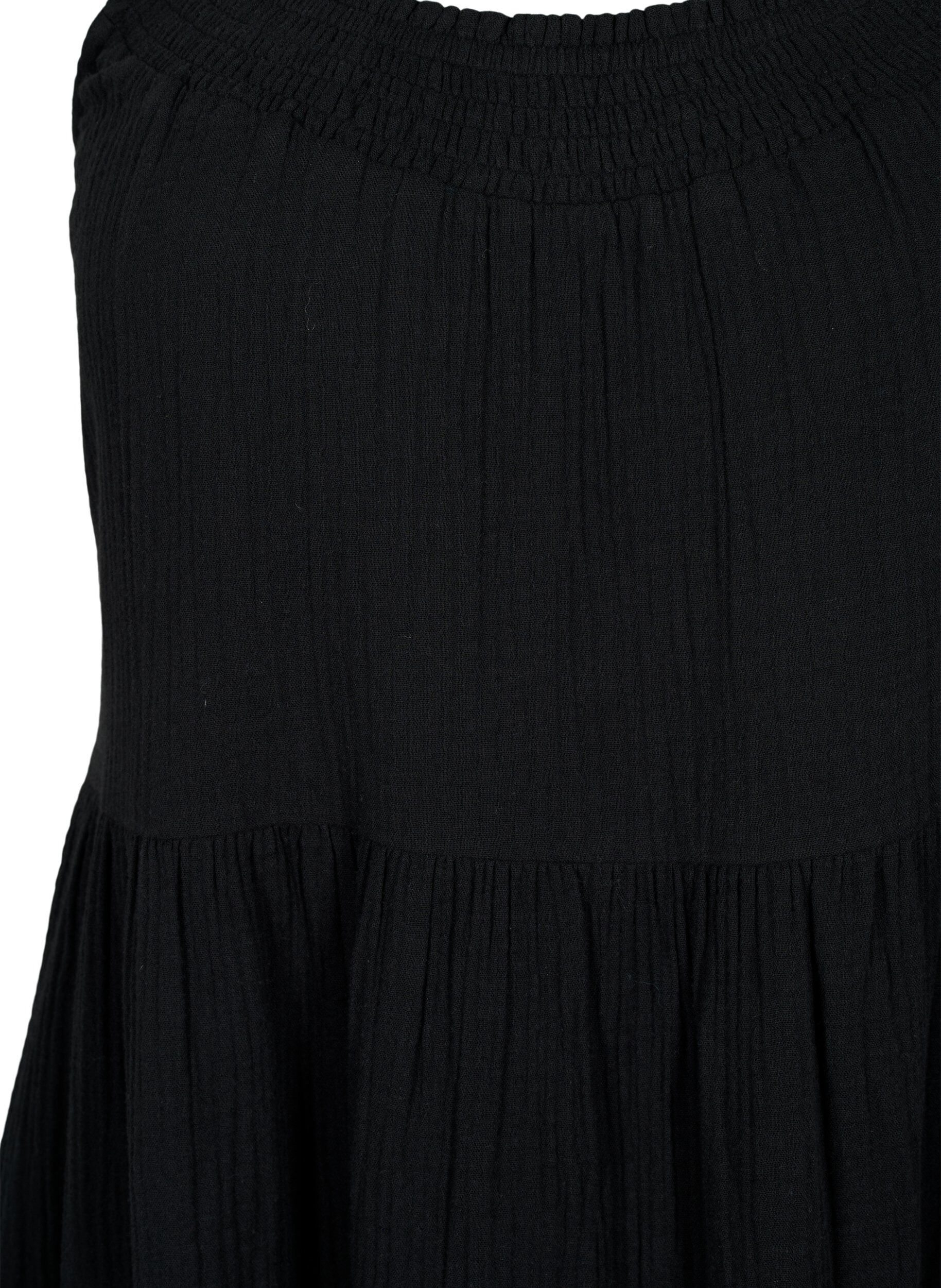 Zizzi Einfarbiges Tr&auml;gerkleid aus Baumwolle, Black, Packshot image number 2