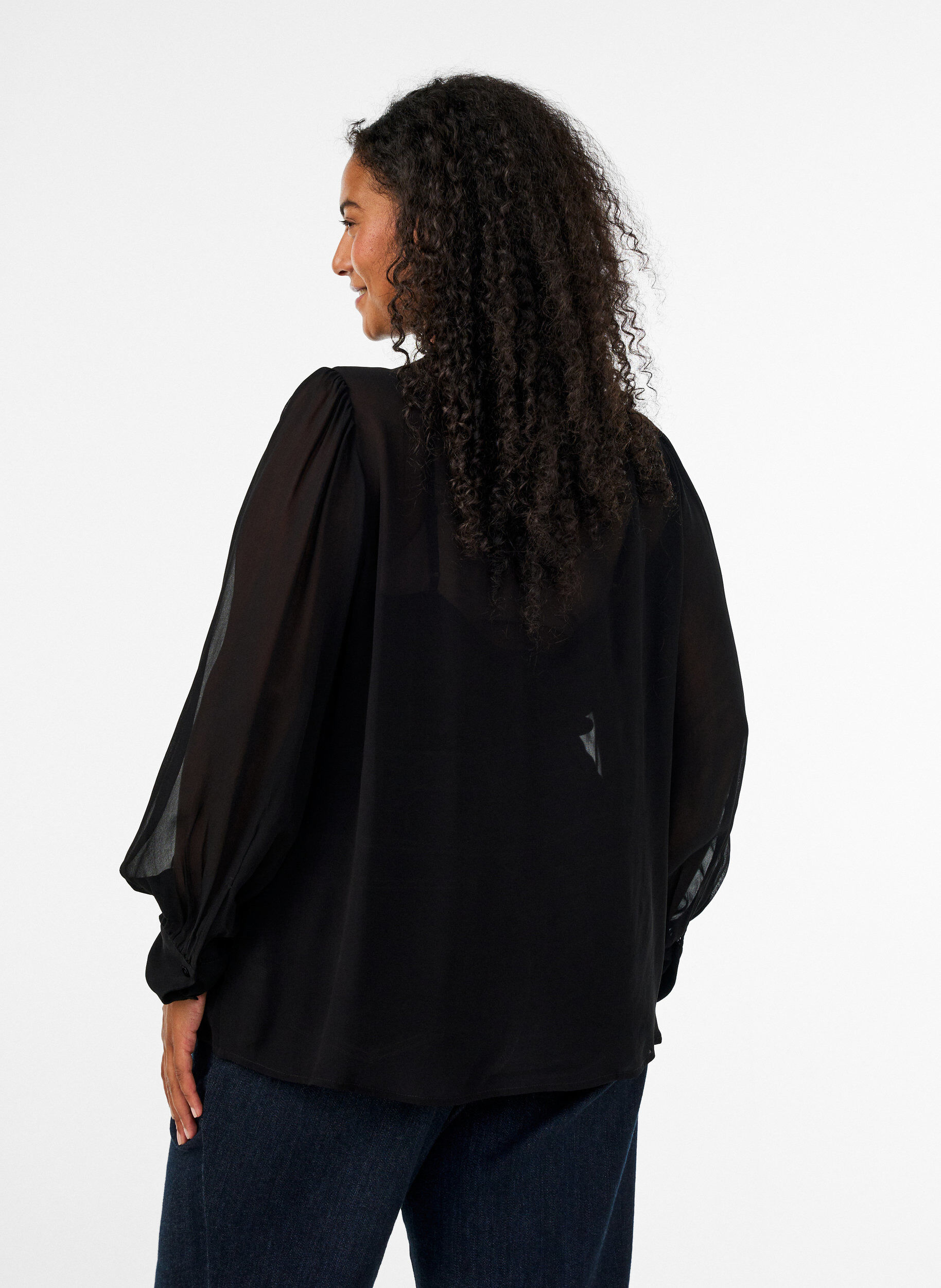 ZizziBluse aus Viskose mit R&uuml;schenkragen, Schwarz, Model image number 2