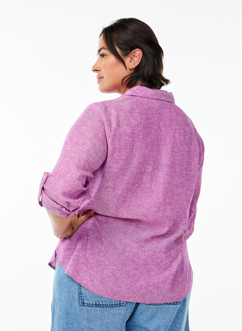 Bluse aus Leinen und Viskose mit 3/4-&Auml;rmeln, Lila, Model image number 2