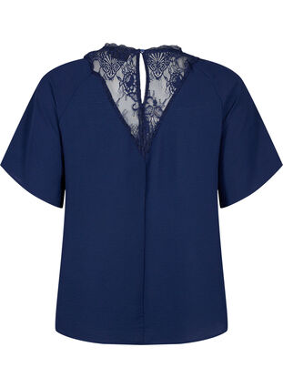 Kurzärmelige Bluse mit Spitze , Navy Blazer, Packshot image number 1