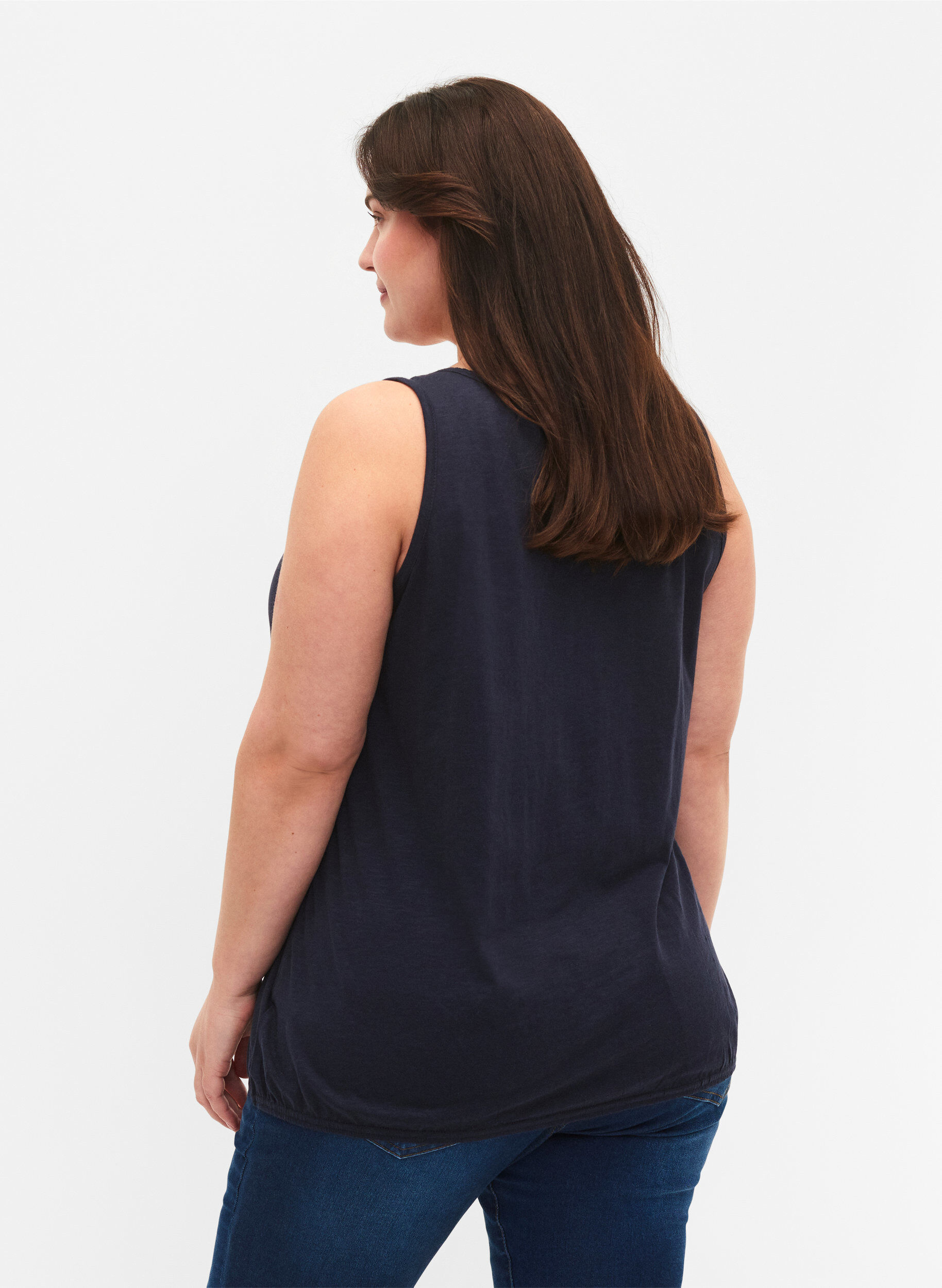 Zizzi Top aus Baumwolle mit Spitzenbesatz, Navy Blazer, Model image number 1