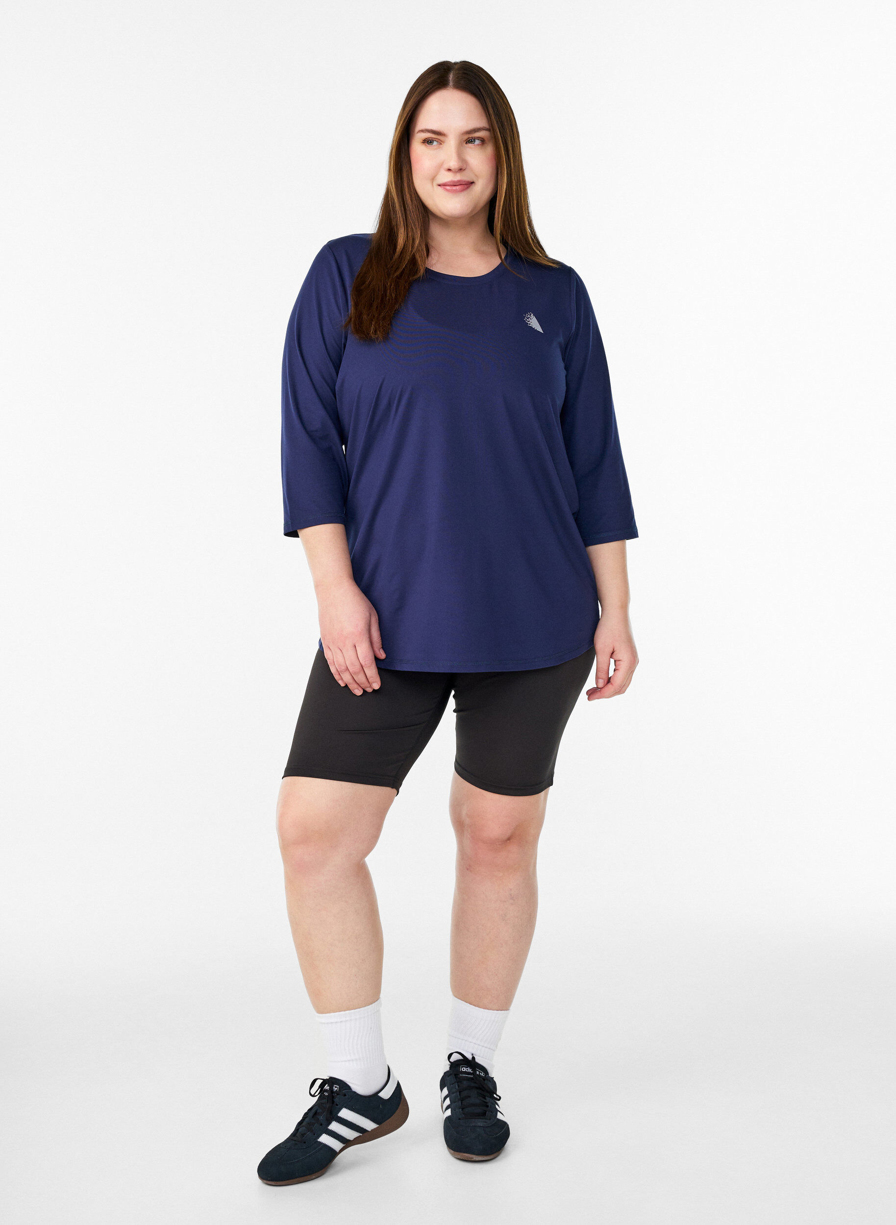 Zizzi Trainingsshirt mit 3/4-&Auml;rmeln, Blau, Model image number 1