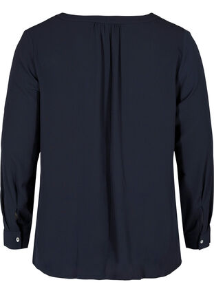 Bluse mit V-Ausschnitt und Knopfdetails, Navy Blazer, Packshot image number 1