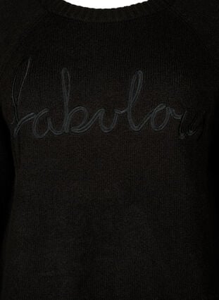 Strickpullover mit aufgesticktem Text, Black/Black, Packshot image number 2