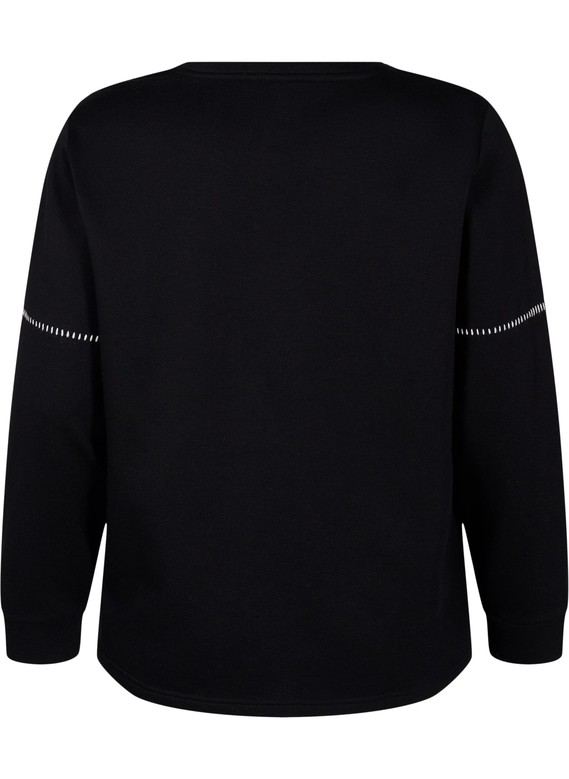 Zizzi Sweatshirt mit Kontrastn&auml;hten, Black, Packshot image number 1