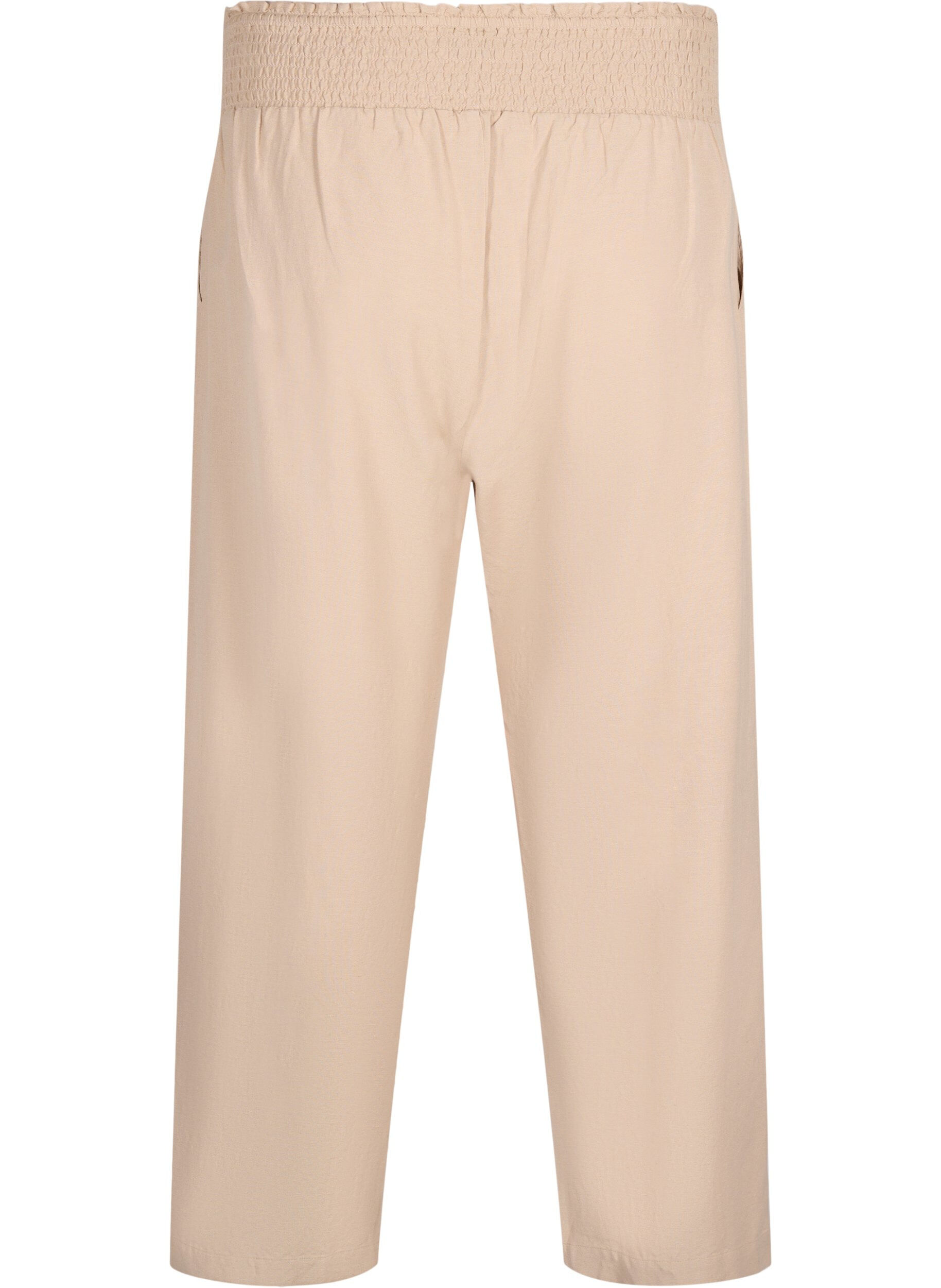 Zizzi Smockhose mit Leinen, Beige, Packshot image number 1