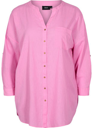 Bluse mit 3/4-Ärmeln und Knopfverschluss, Begonia Pink, Packshot image number 0