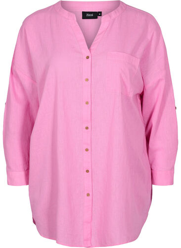 Bluse mit 3/4-Ärmeln und Knopfverschluss, Begonia Pink, Packshot image number 0
