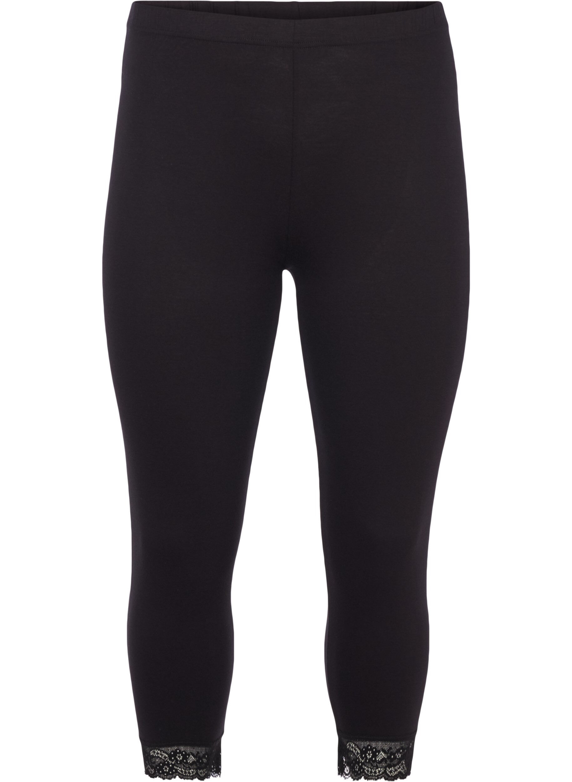 Zizzi Basic 3/4-Leggings mit Spitzensaum, Black, Packshot image number 0