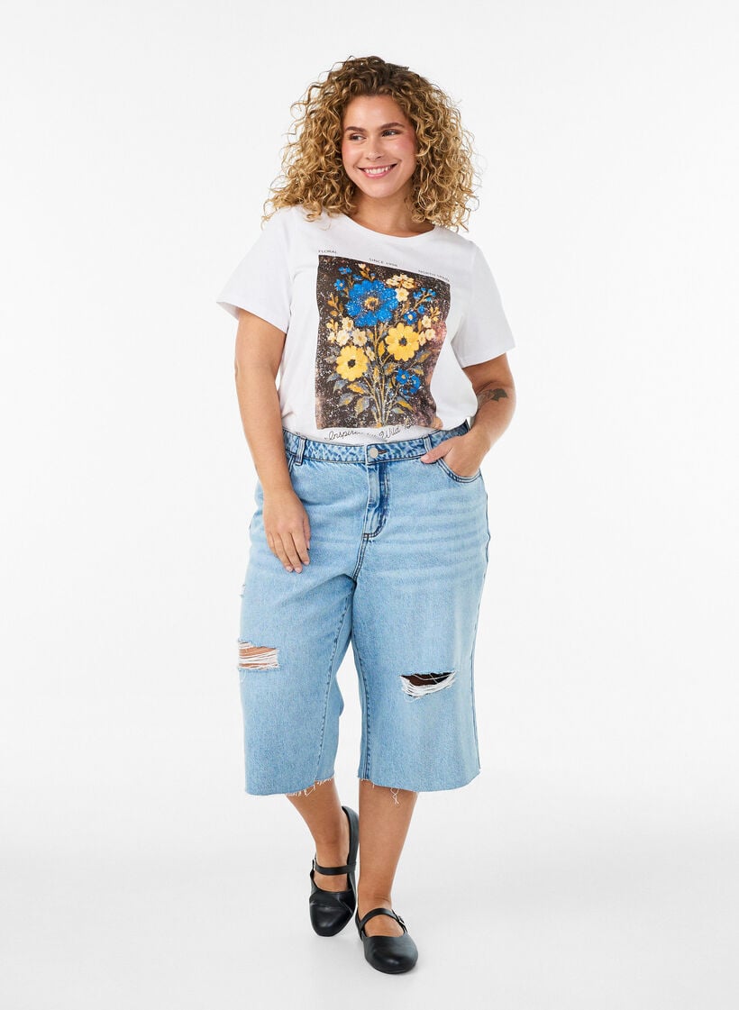 T-Shirt aus Baumwolle mit Frontprint, Wei&szlig;, Model image number 1