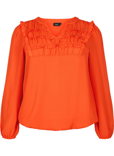 Langärmlige Bluse mit Rüschendetails, Orange.com, Packshot image number 0