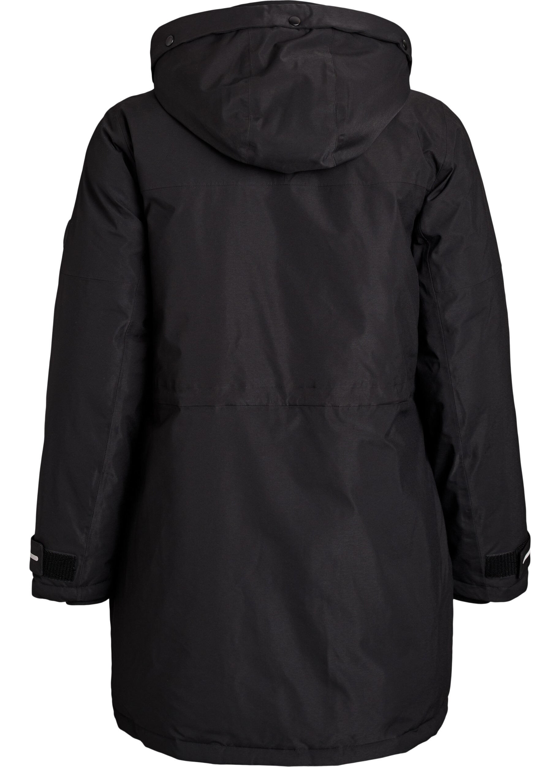 Zizzi Wasserabweisender Parka mit Kapuze und funktionellen Details, Schwarz, Packshot image number 1