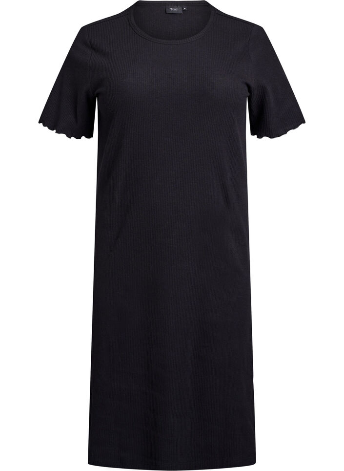 T-Shirtkleid aus geripptem Jersey in Knielänge, Schwarz, Packshot image number 0