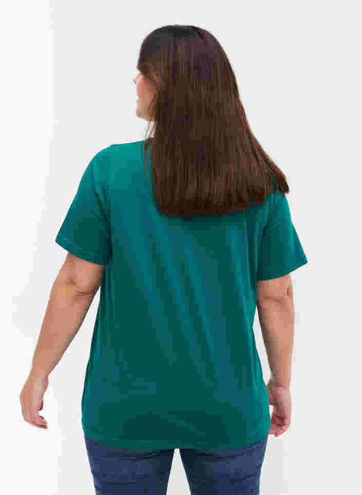 T-Shirt aus Bio-Baumwolle mit V-Ausschnitt, Teal Green, Model image number 1