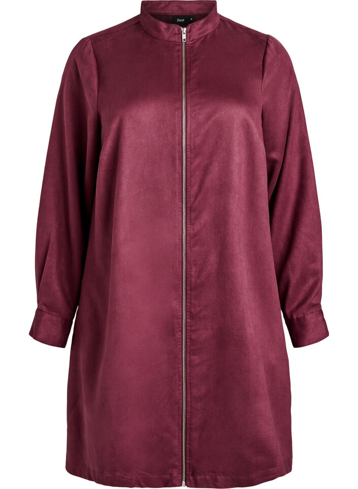 Langes Hemd aus Wildlederimitat mit Reißverschluss, Rot, Packshot image number 0