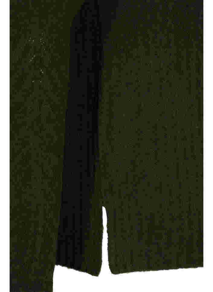 Hochgeschlossene Strickbluse mit Ripp-Details, Forest Night Mel., Packshot image number 3
