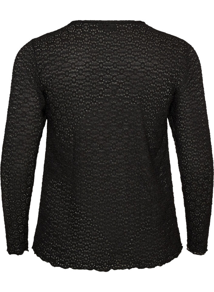 Bluse mit Lochmuster und langen &Auml;rmeln, Schwarz, Packshot image number 1