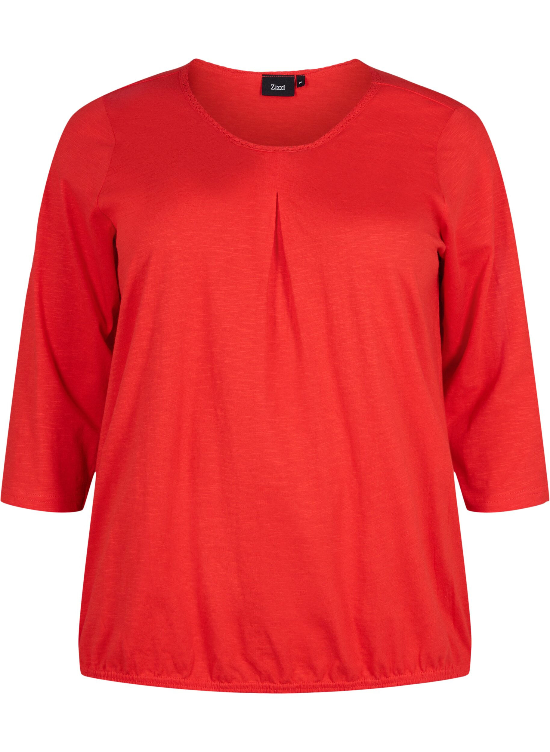Zizzi Baumwollbluse mit 3/4 &Auml;rmeln, Fiery Red, Packshot image number 0