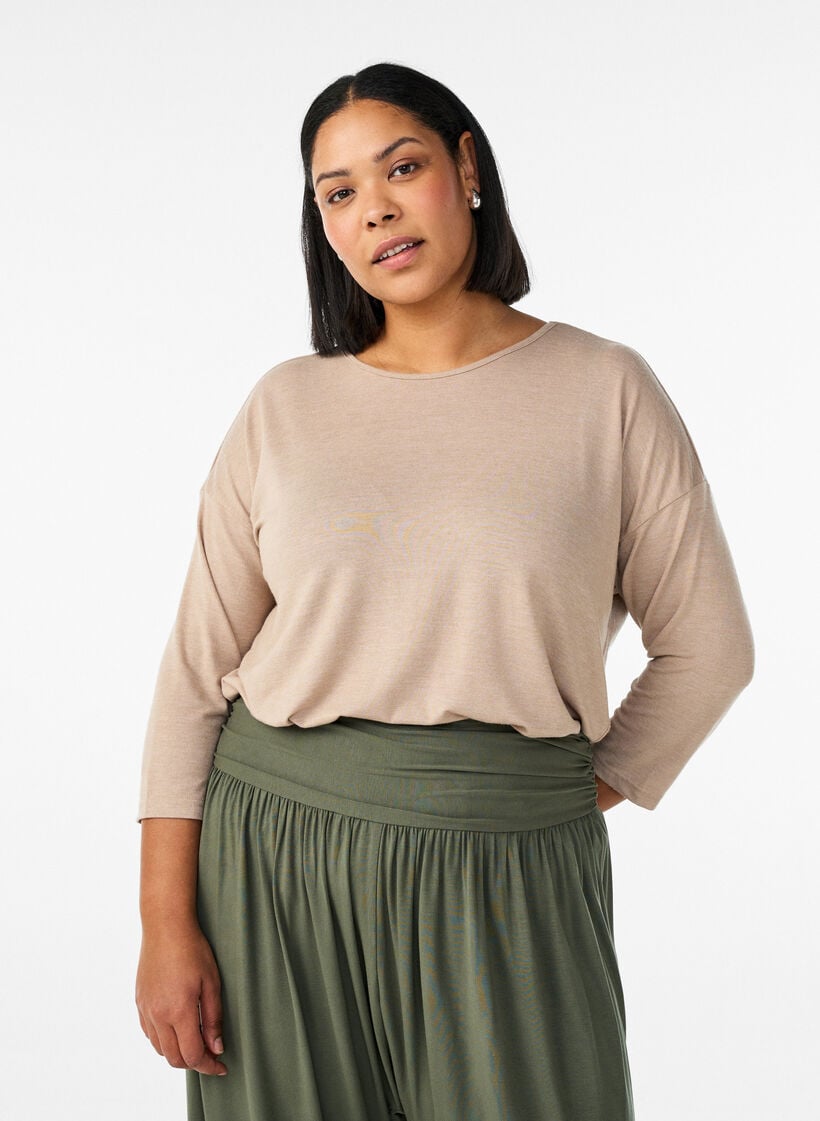 Bluse aus Jersey mit 3/4-&Auml;rmeln, Beige, Model image number 0