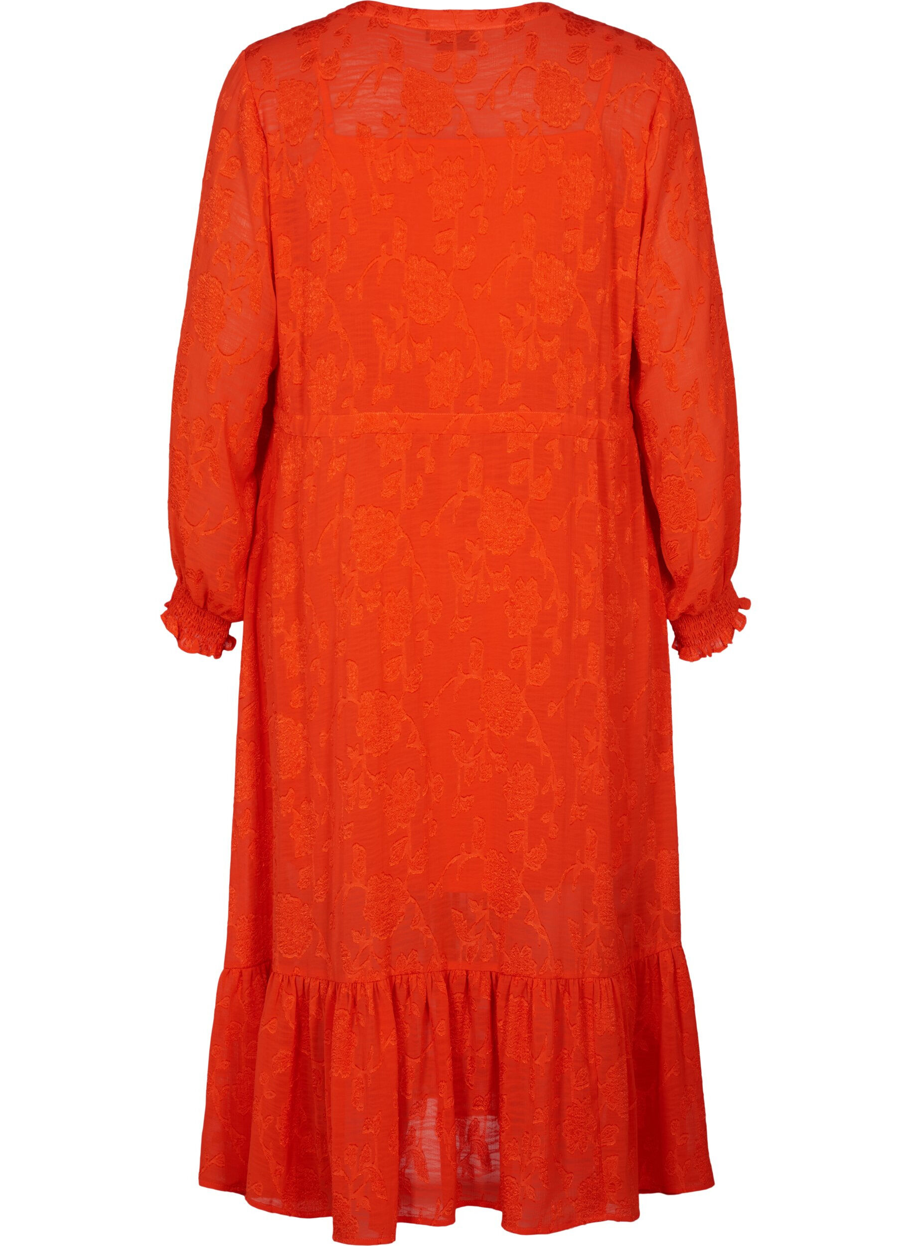 Zizzi Lang&auml;rmliges Midi-Kleid im Jacquard-Look, Orange.com, Packshot image number 1