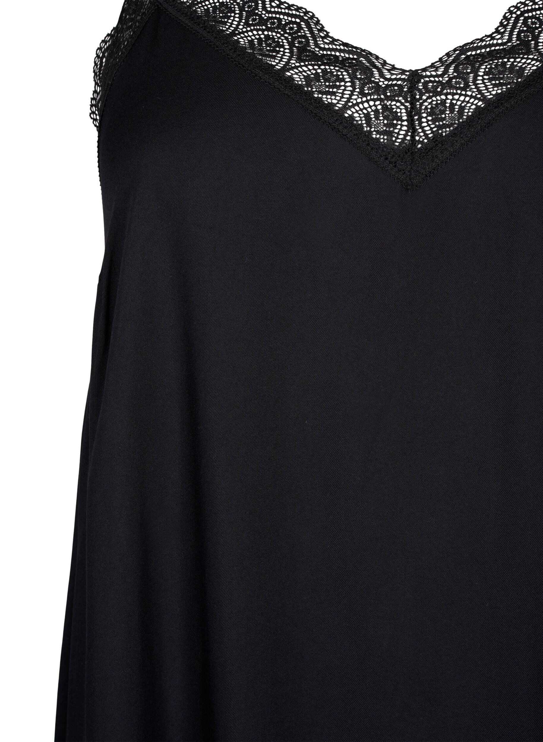 Zizzi Midi-Tr&auml;gerkleid aus Viskose mit Spitze, Black, Packshot image number 2