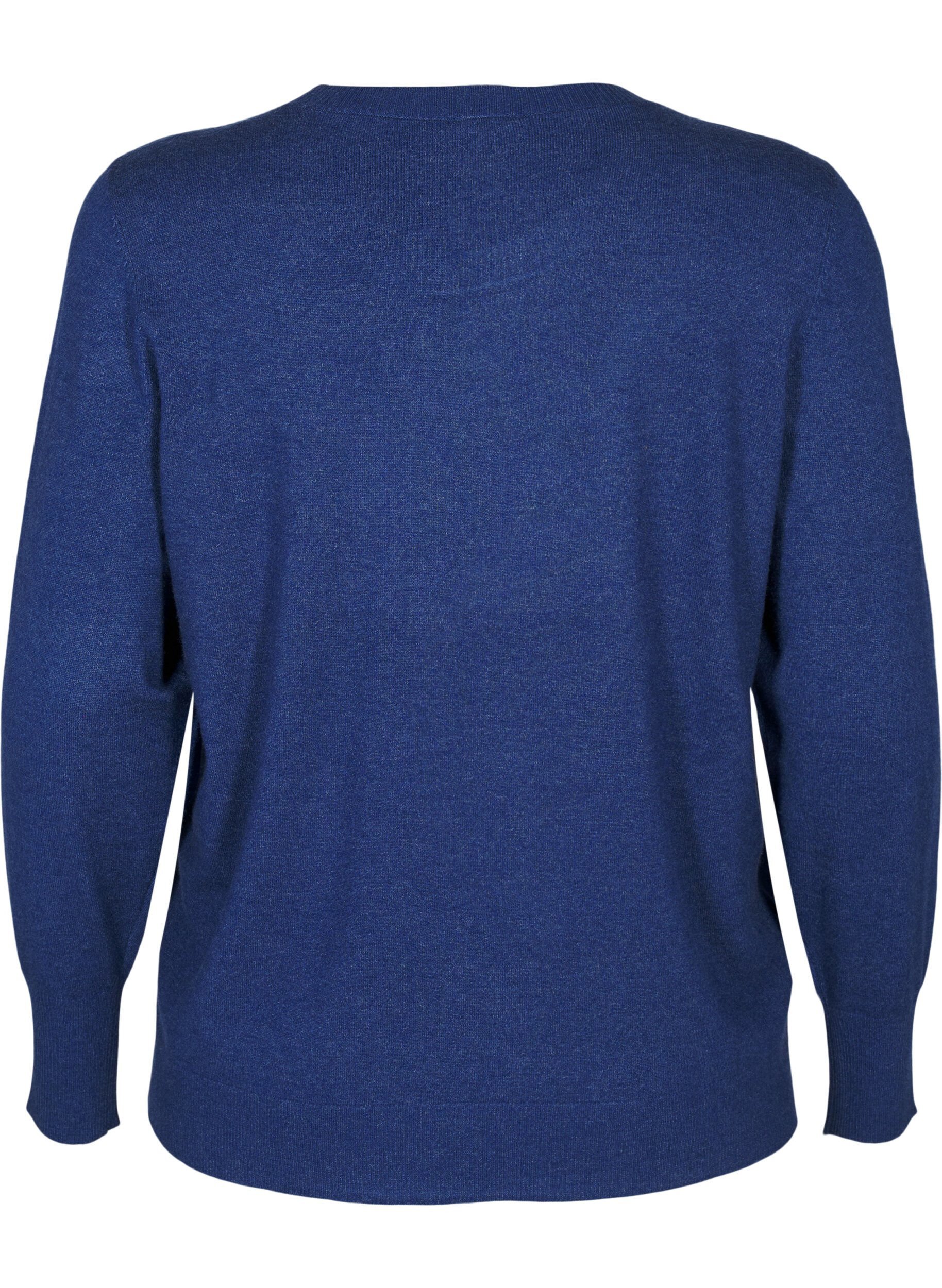 Zizzi Strickpullover mit Rundhalsausschnitt, Blau, Packshot image number 1
