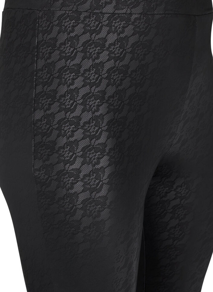 Leggings aus Kunstleder mit Spitzenmuster, Schwarz, Packshot image number 2