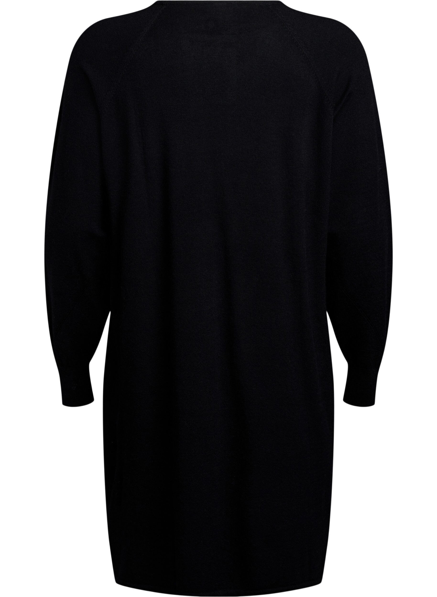 Zizzi Strickkleid mit Rundhalsausschnitt und Strickmuster, Black, Packshot image number 1