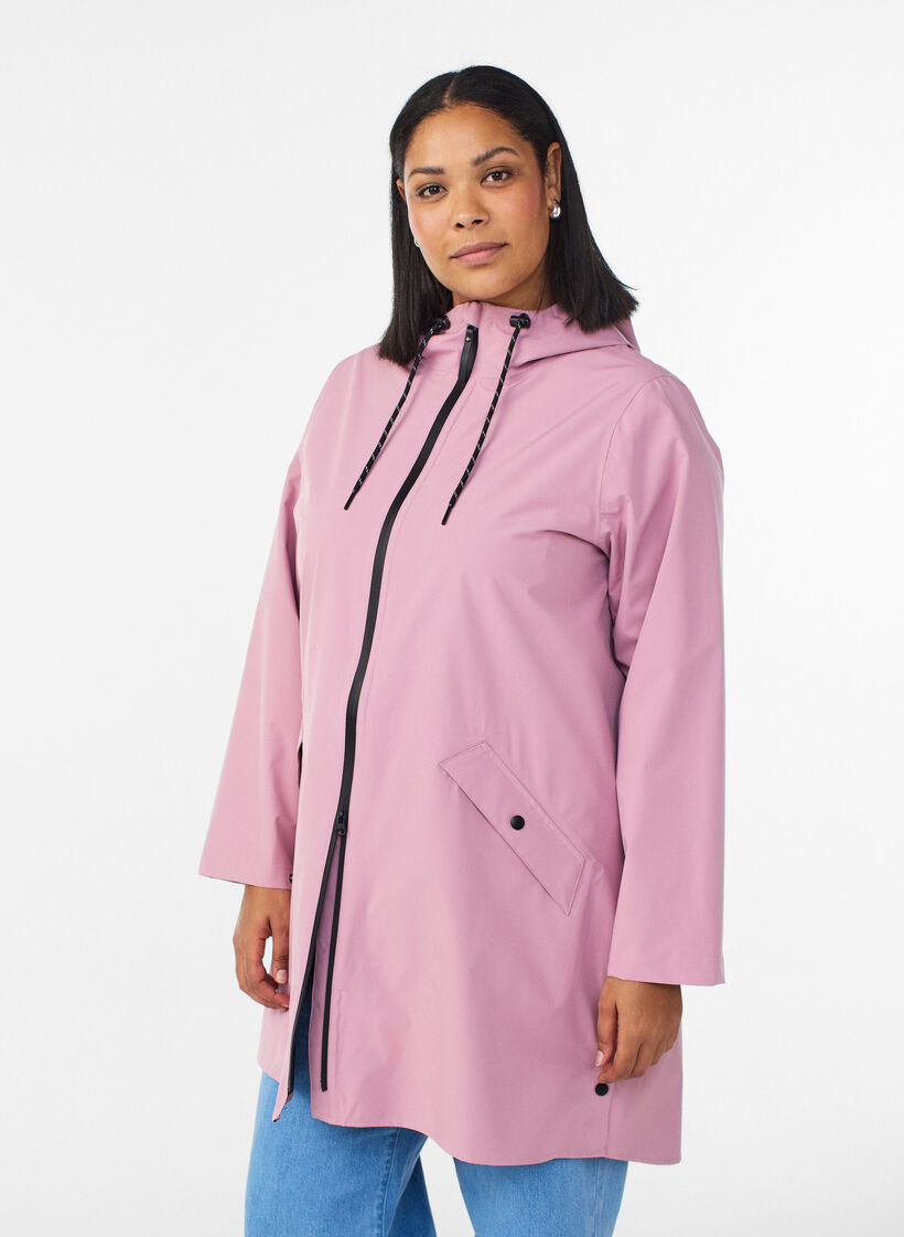 Regenjacke mit Taschen und Kapuze, Rot, Model image number 0