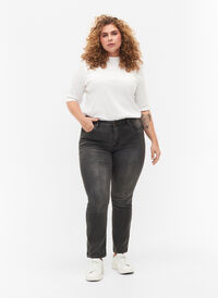 Slim Fit Emily Jeans mit normaler Taillenhöhe, Dark Grey Denim, Model