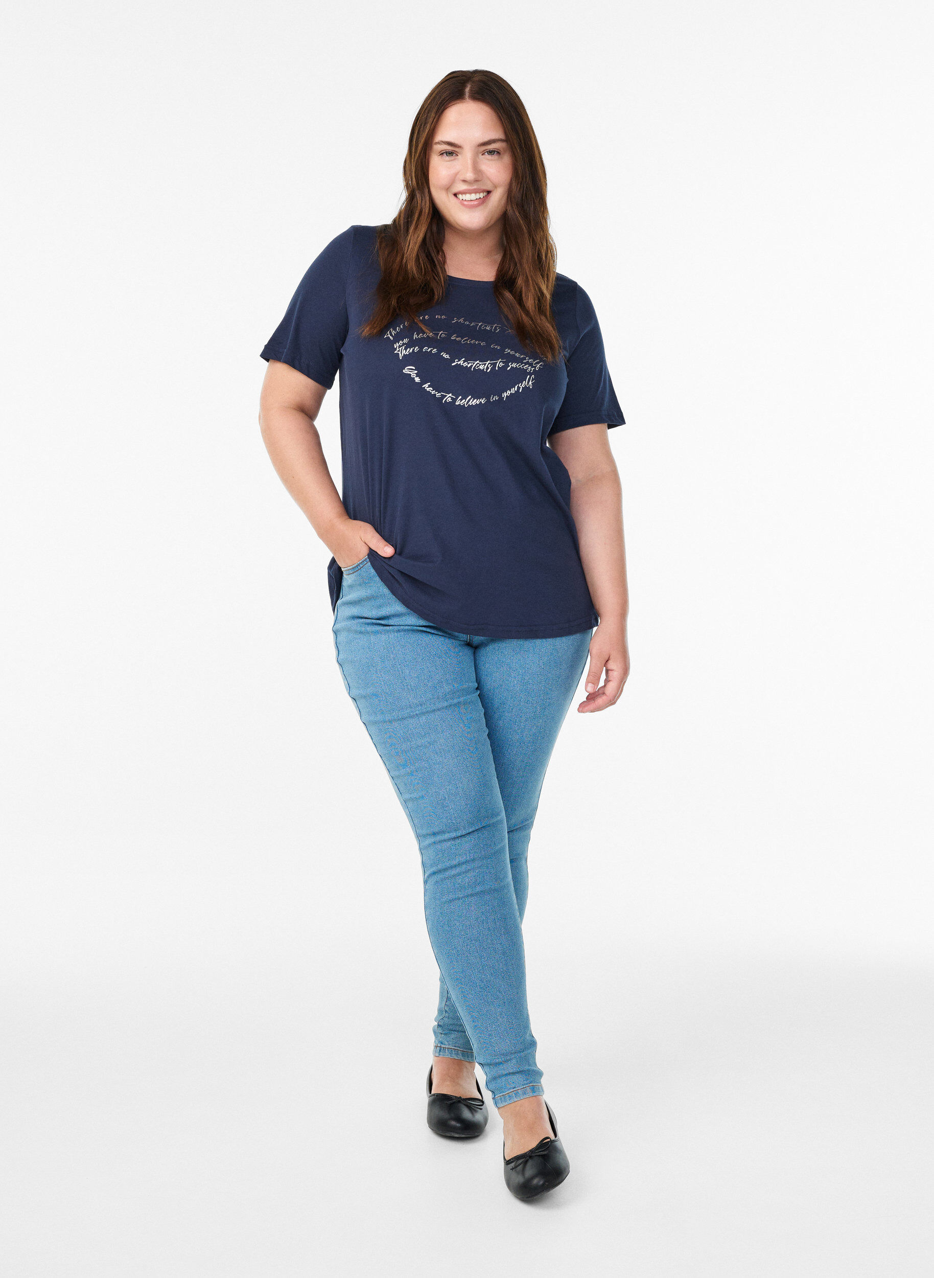 Zizzi FLASH - T-Shirt mit Print, Blau, Model image number 1