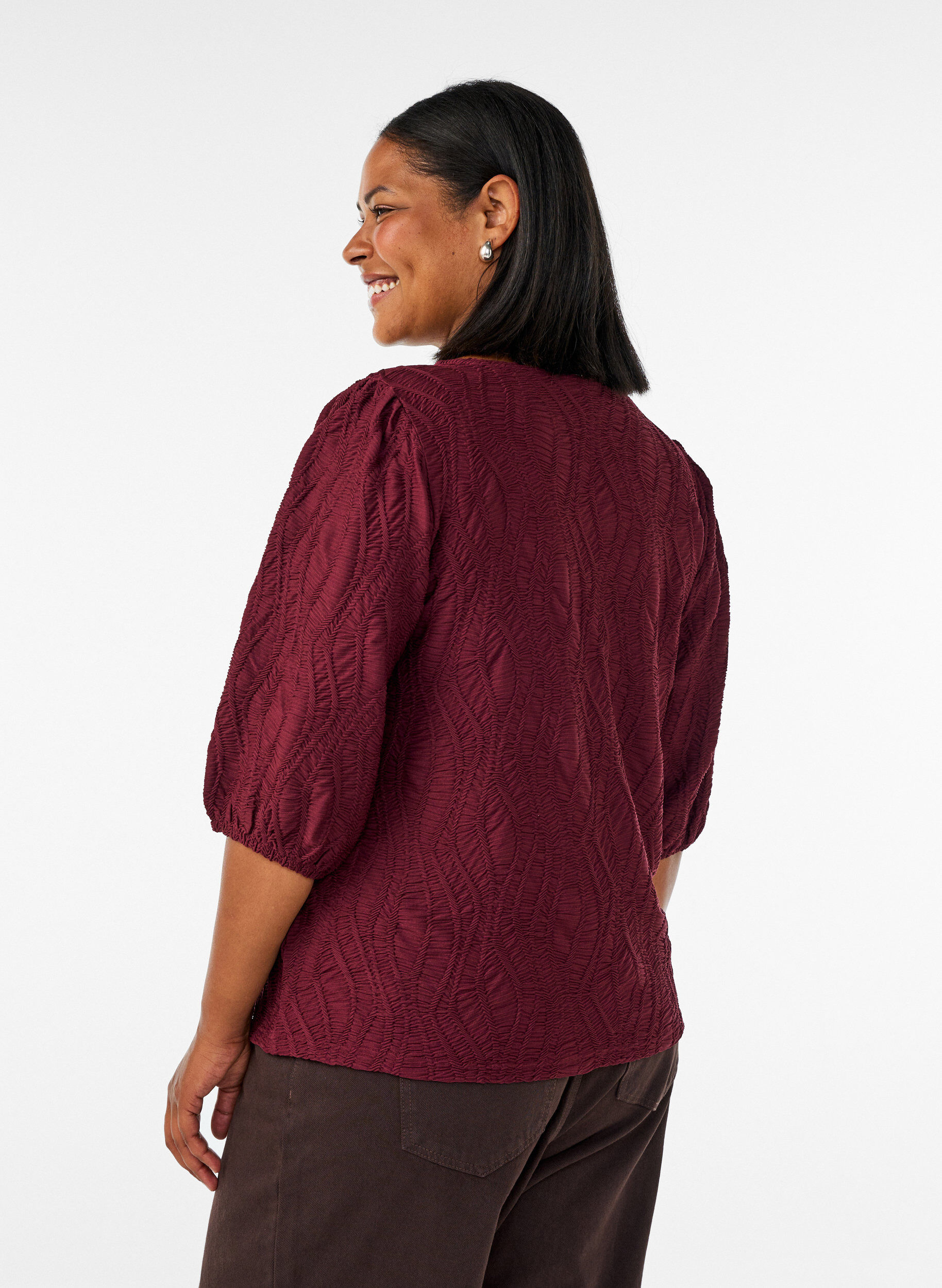 ZizziBluse mit Struktur und 3/4-&Auml;rmeln, Rot, Model image number 2