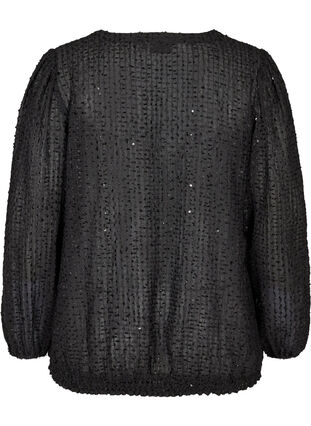 Strukturierte Bluse mit Smock und V-Ausschnitt, Black, Packshot image number 1
