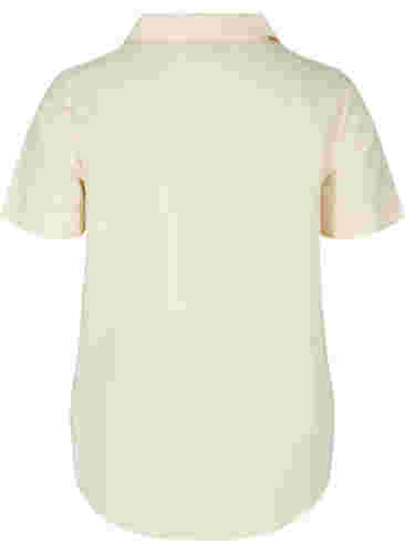 Kurzarm Baumwollbluse mit V-Ausschnitt und Kragen, Mother Of Pearl, Packshot image number 1