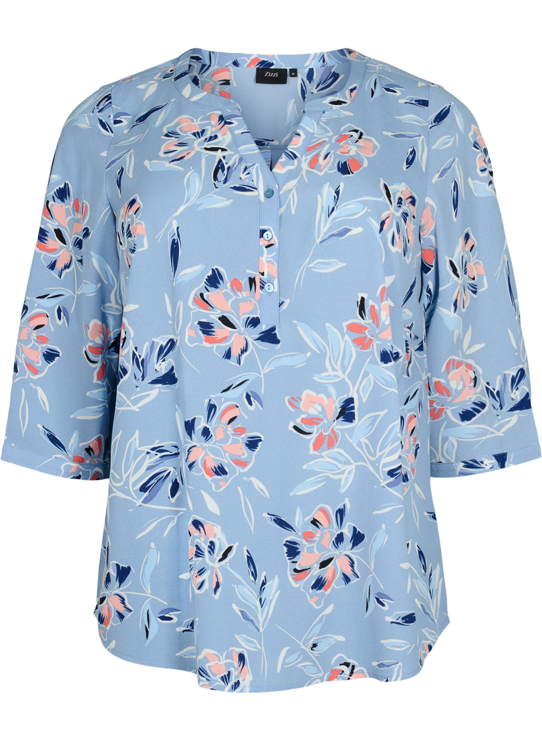 Zizzi Gepunktete Bluse mit 3/4-&Auml;rmeln , Outline Flower, Packshot image number 0