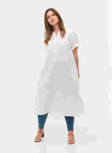 Langes kurzärmeliges Hemdkleid, White, Model image number 2