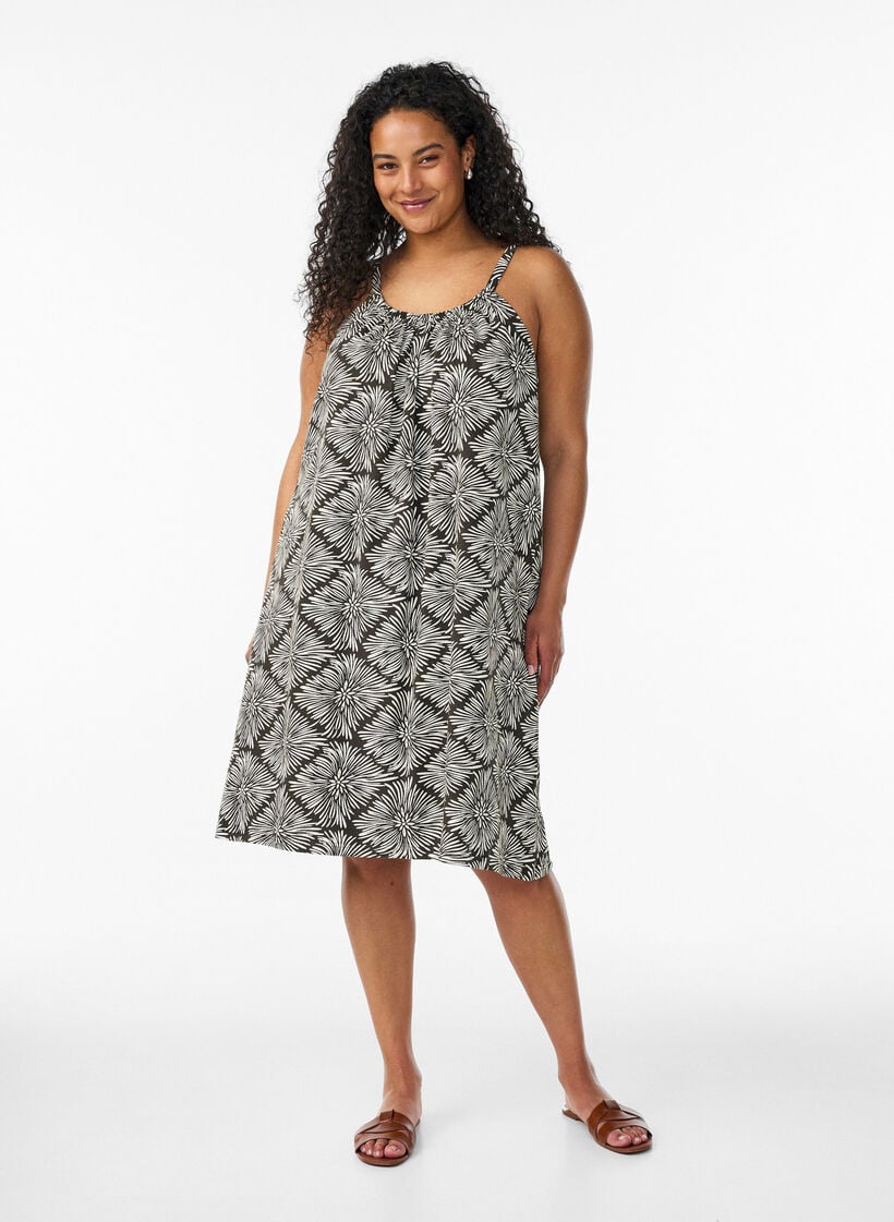 Midi-Tr&auml;gerkleid aus Bio-Baumwolle, Schwarz, Model image number 1