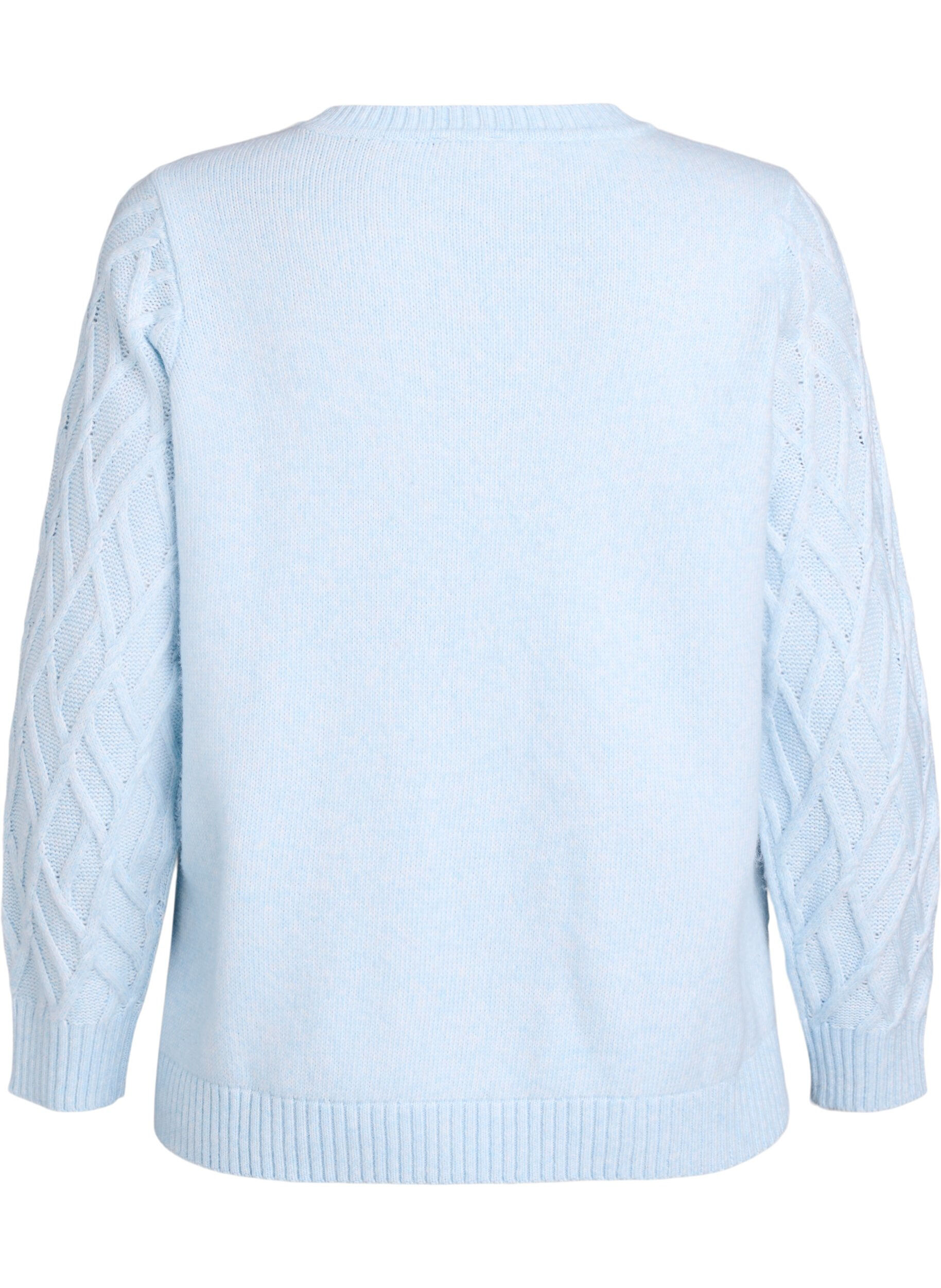 Zizzi Strickbluse mit Zopfmuster und Rundhalsausschnitt, Blau, Packshot image number 1