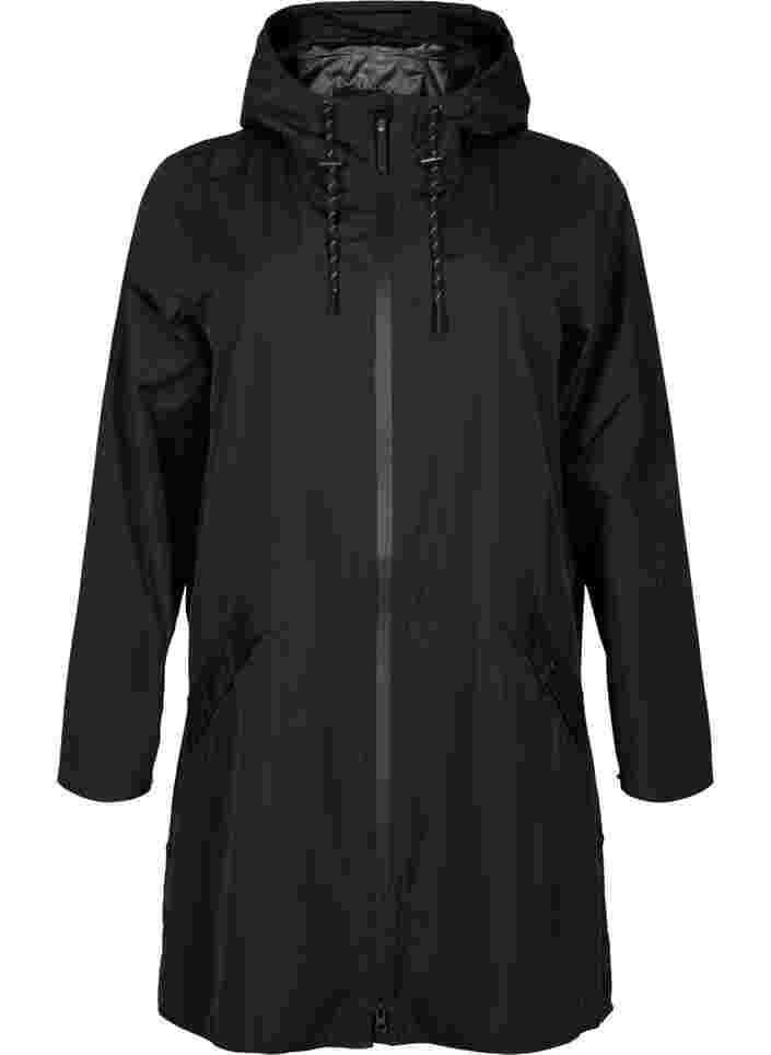 Regenmantel mit Taschen und Kapuze, Black, Packshot image number 0