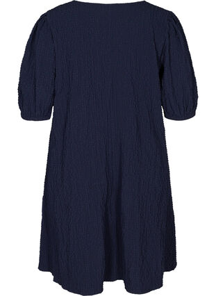 Kleid mit Struktur, A-Linie und Puffärmeln, Evening Blue, Packshot image number 1