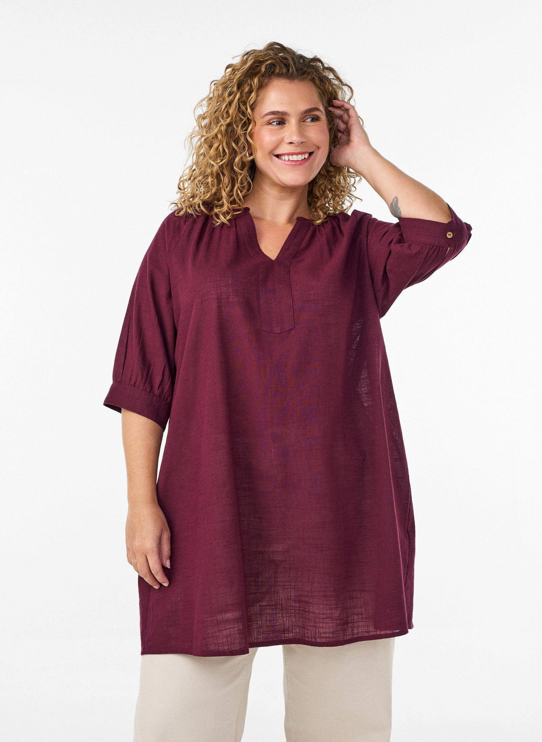 ZizziTunika aus Baumwolle mit V-Ausschnitt, Rot, Model image number 0