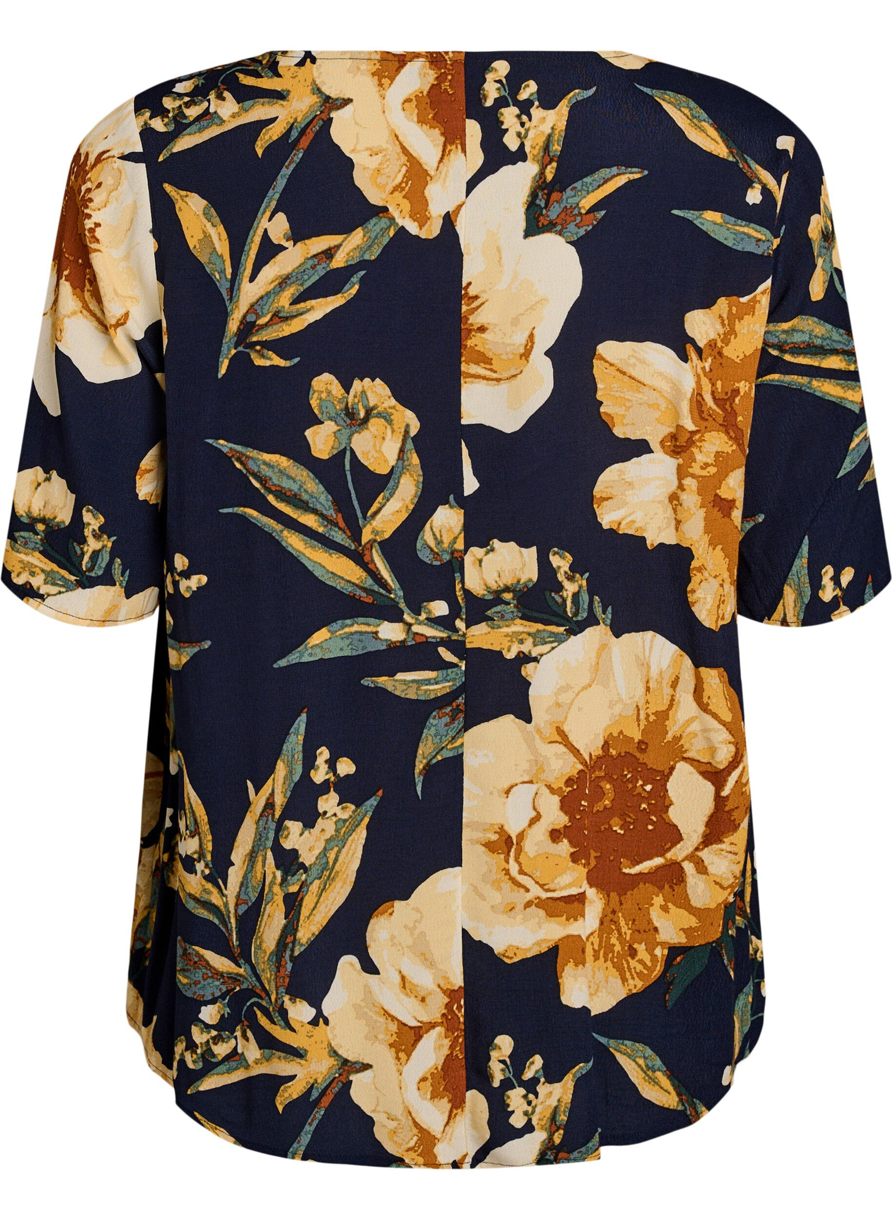 Zizzi Kurz&auml;rmelige Bluse aus Viskose mit Print, Blau, Packshot image number 1