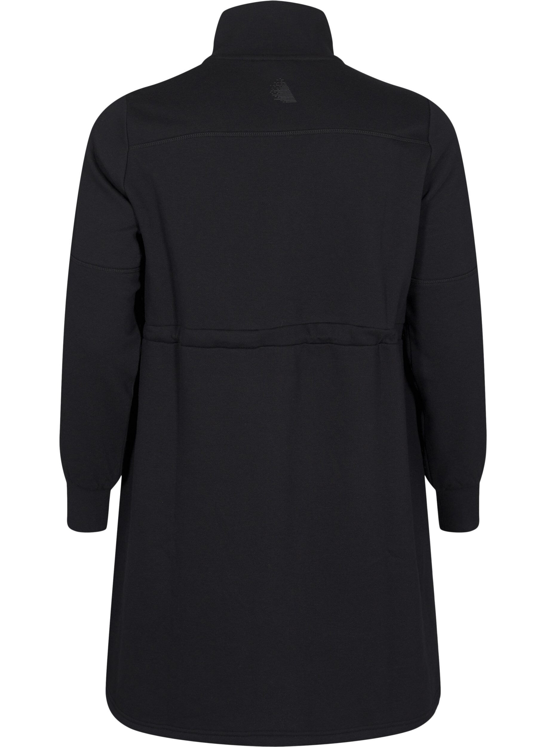 Zizzi Kurzes Sweatshirtkleid mit Stehkragen und verstellbarer Taille, Black, Packshot image number 1