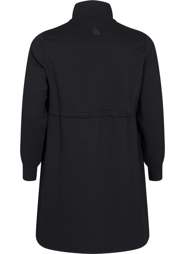 Kurzes Sweatshirtkleid mit Stehkragen und verstellbarer Taille, Black, Packshot image number 1