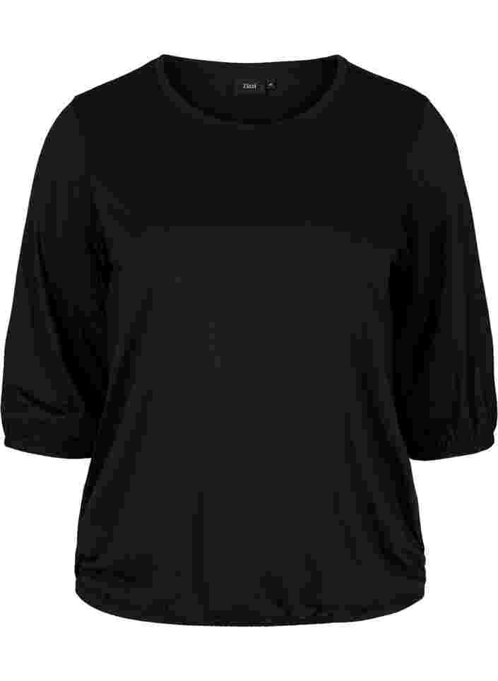 Einfarbige Bluse mit 3/4-Ärmel, Black, Packshot image number 0