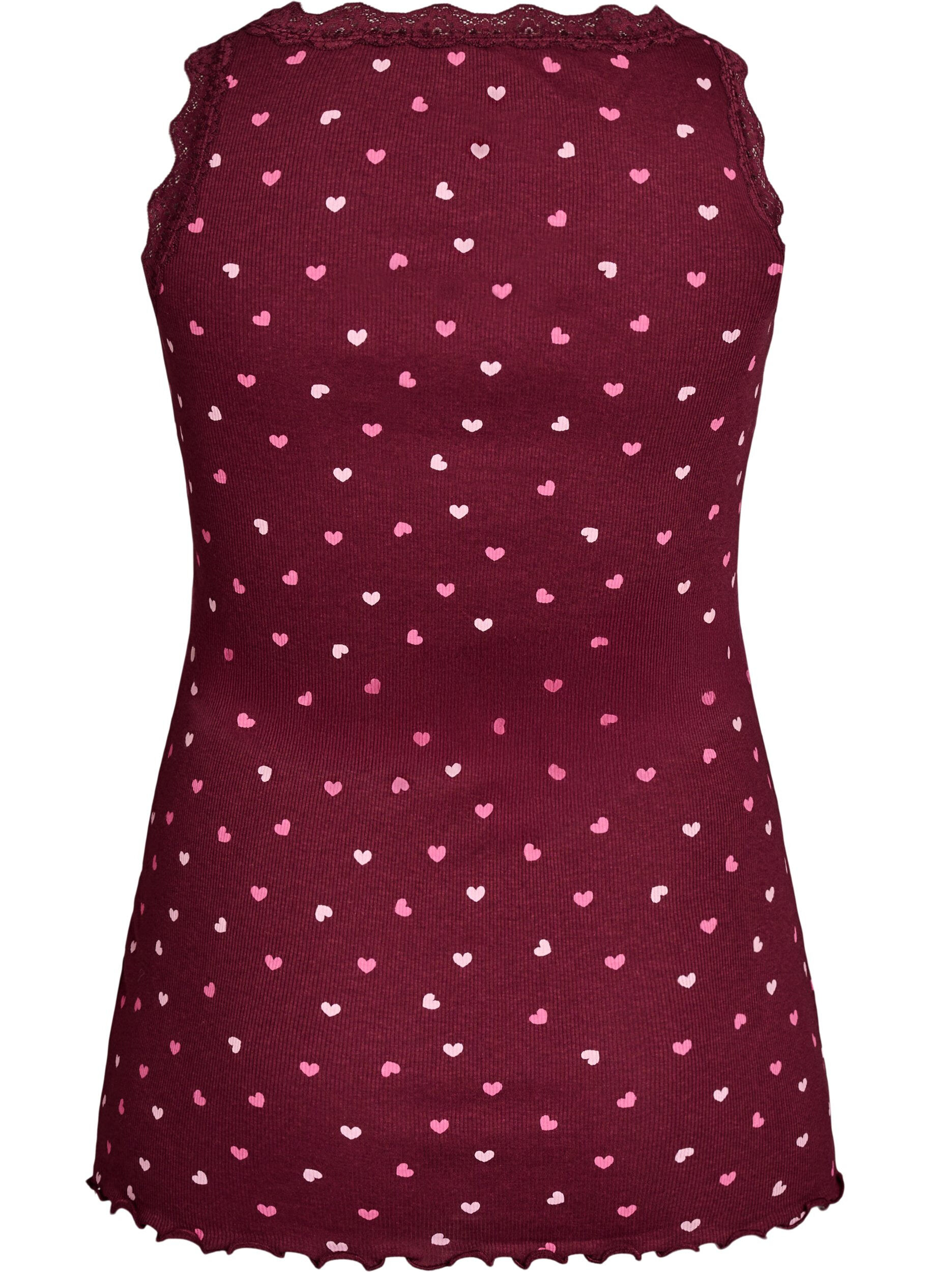 Zizzi Oberteil mit Aufdruck und Spitzenborte, Rot, Packshot image number 1